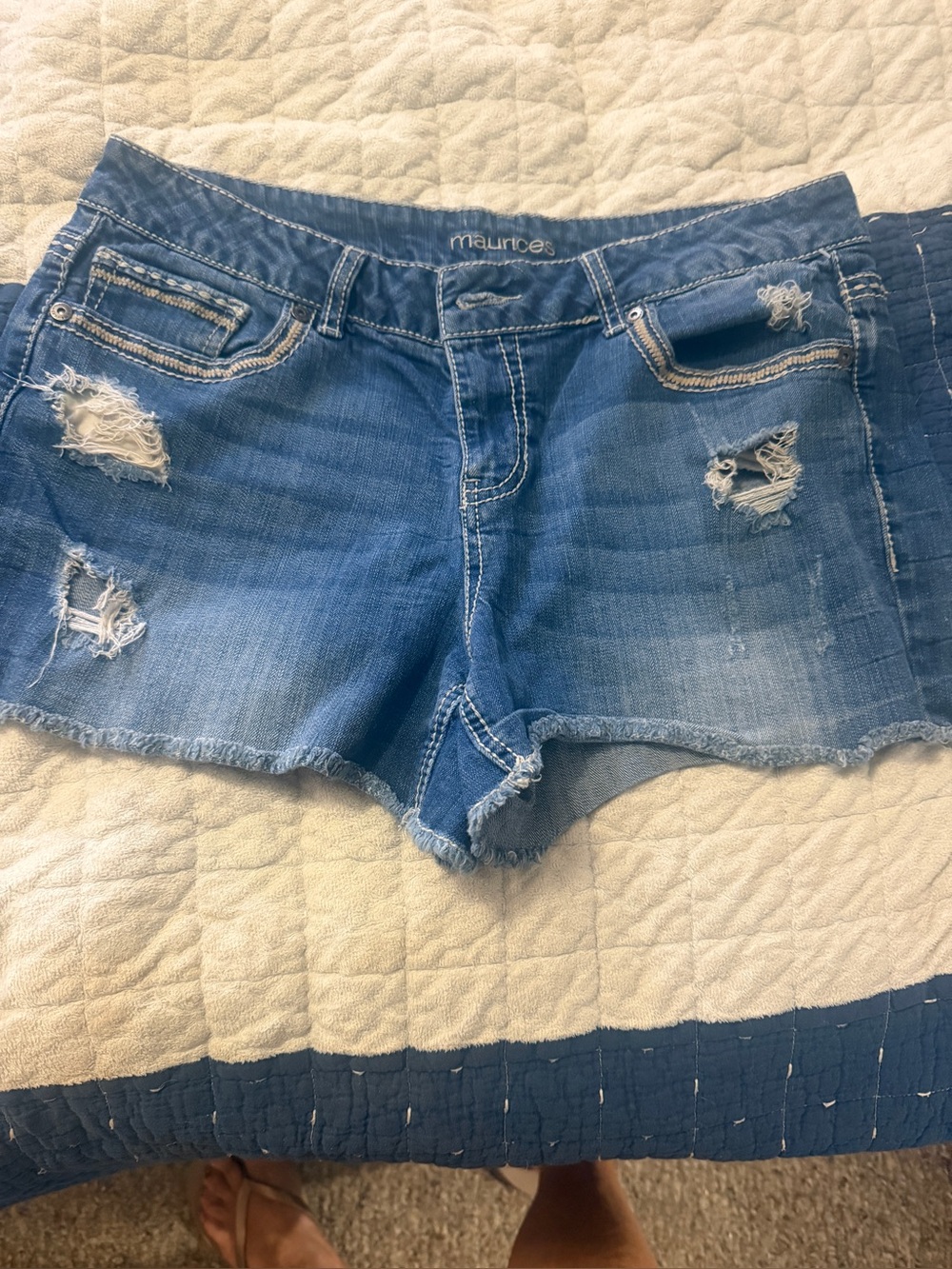 Maurices 11/12 Regular Distressed Denim Shorts Embellished Pockets